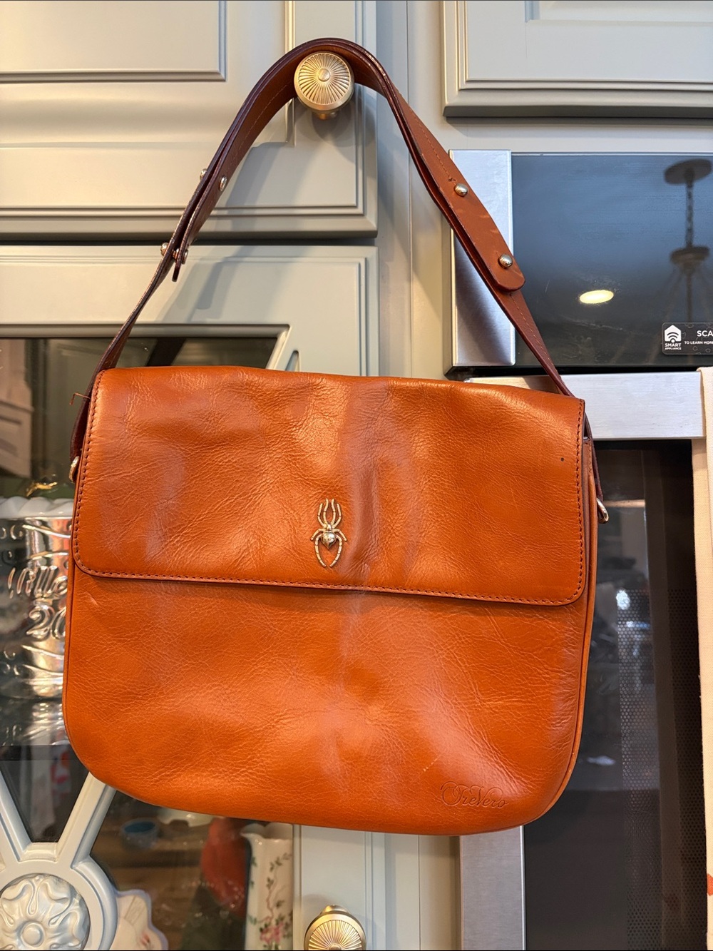 Trevero Chestnut Brown Leather Purse with Spider Embellishment